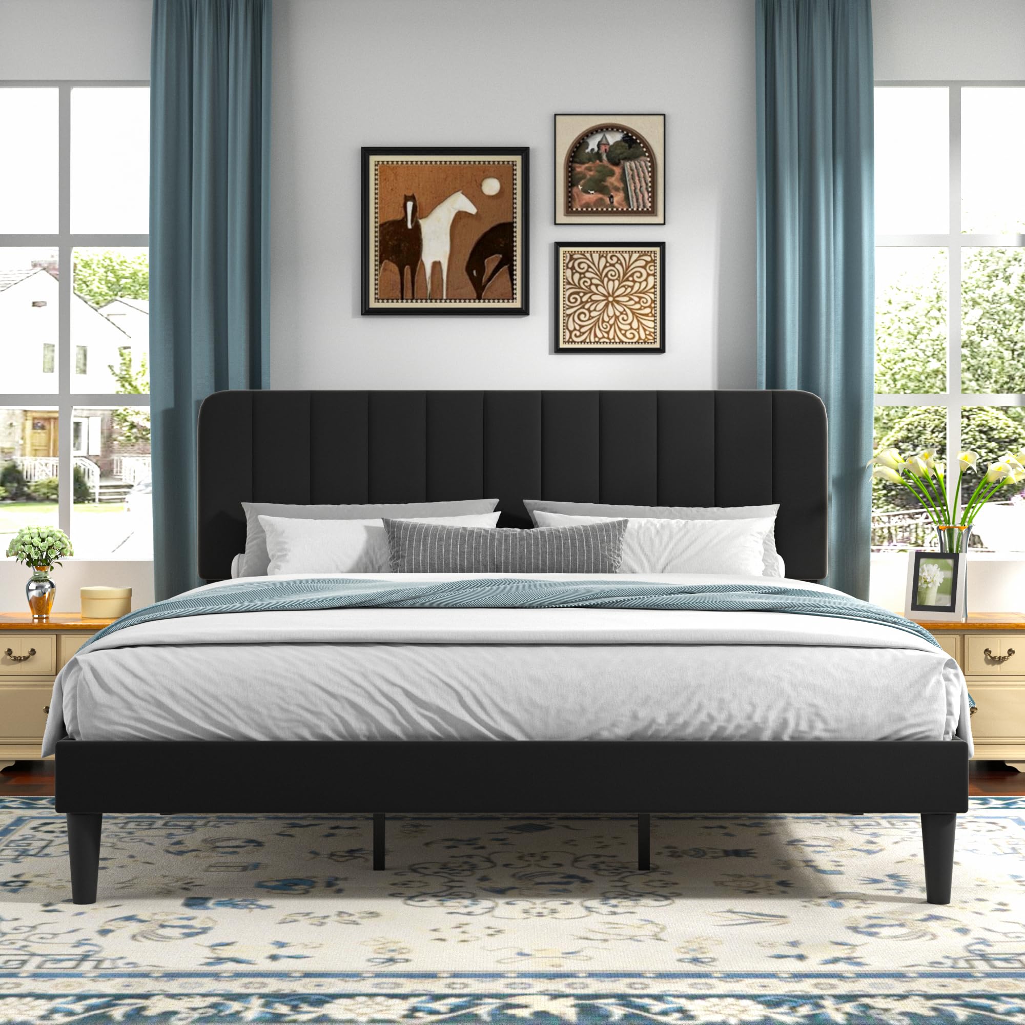 VECELO King Size Bed Frame with Upholstered