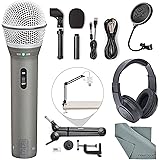 Samson Q2U Dynamic USB Microphone Podcasting Pack and Accessory Bundle with Boom Arm + Headphones + Pop Filter + Fibertique Cloth