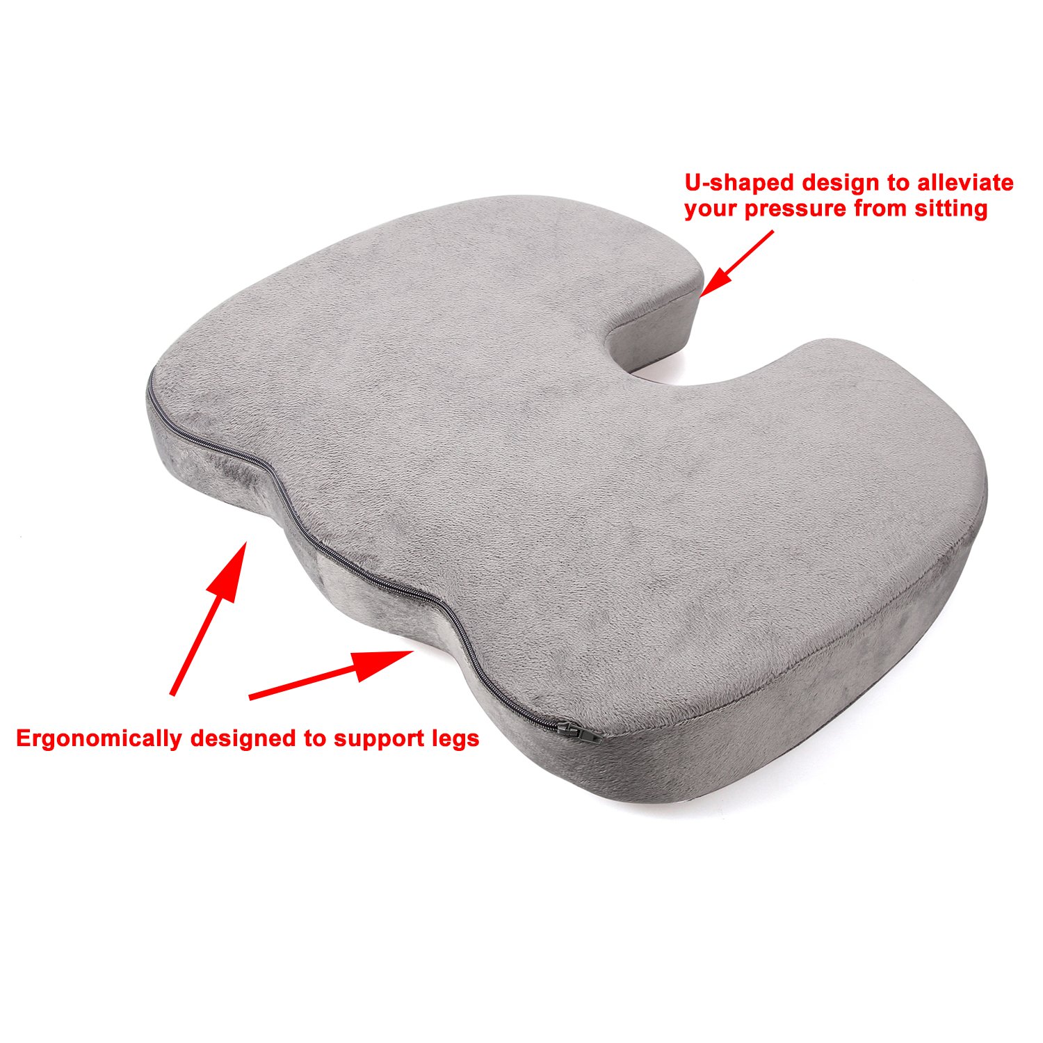 L\'ALYSSE Coccyx and Sciatica Orthopedic Comfort Memory Foam Seat Cushion for Office Chair, Truck Drivers,planes and Cars (grey)