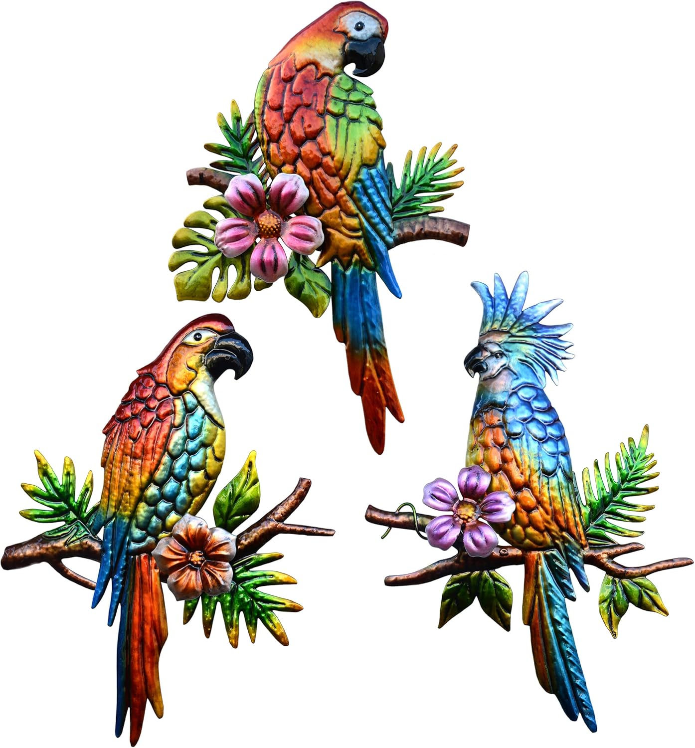 Plaques & Wall Art - J-Fly Parrot Tropical Wall Art Decor Metal Bird Wall Decor Outdoor Decorations for Patio Wall Fence Garden Home Kitchen Balcony Tropical Bird Macaw Wall Sculpture Hanging for Indoor Outdoor