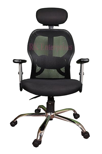 RS Enter. Ergonomic Mesh High Back Chair with Chrome Base and Seat Height Adjustment, 48.9x48.9x120cm (Black)