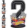 MiniInflat Race Car 2nd Birthday Number Sign Centerpiece Race Car Theme 2nd Birthday Party Supplies Wooden Table Decoration Photo Props for Boys Two Years Old