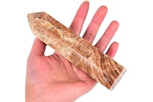 AMOYSTONE Amber Cherry Blossom Obelisk Large Healing Crystal Wand Tower 6 Faceted Column Reiki Chakra Meditation Therapy 2.2-2.6 LBS