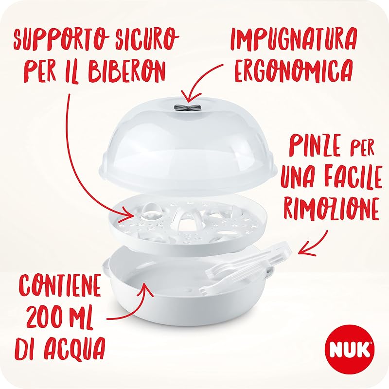 Micro Express Plus sterilizzatore biberon per microonde | Sterilizza fino a 4 biberon e accessori in 4 minuti | Compatibile con gran parte dei microonde | Pinze per rimozione igienica
