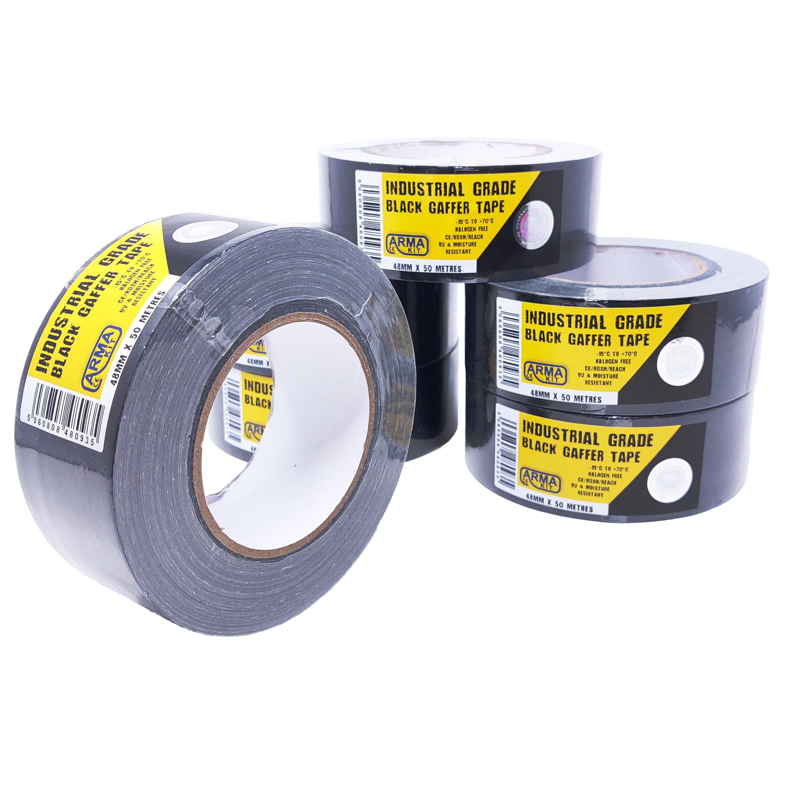 ArmaKit Heavy Duty Duct Tape | 48mm wide x 50M length (6 Pack) | Industrial Tape Grade - Strong Gaffer Tape indoor and outdoor use, thick gaffa tape patch and seal tape (Black)