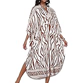 CHICGAL Womens Kaftan Dresses Long Caftans Plus Size Batwing Sleeve Swimsuit Coverup V Neck Summer Beach Dress