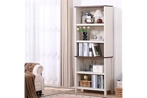 GlowVitaHome 71" Tall Bookshelf, 5-Tier Farmhouse Bookcase, Free Standing Display Shelf & Storage Organizer for Living Room, 