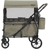 Keenz Viva 4-Passenger Compact Stroller Wagon for Kids with Foldable Frame, Push/Pull Handle, EVA Wheels, and Mosquito Net Canopy &ndash; Lightweight Wagon for Families, Green