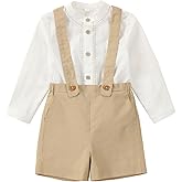 Twoflower Toddler Baby Boys Clothes 2Pcs Fall Winter Outfits | Button-down Shirt Tops + Cotton Suspender Pants with Pockets