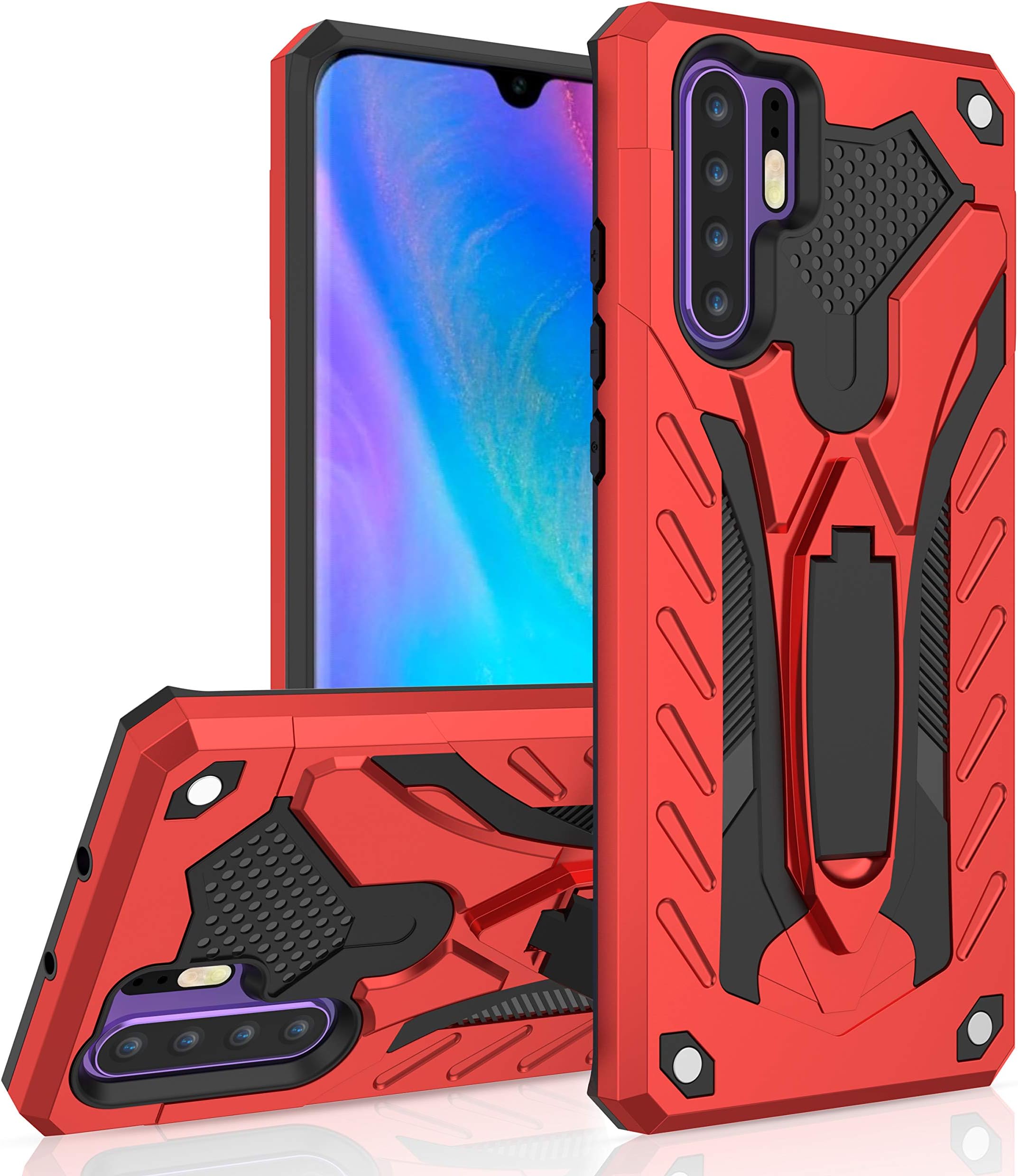 MILAN NICE Phone Case for Huawei P30 Heavy Duty Protective Hard Cover Shockproof Certified with Drop Tested with Smartphone Kickstand (Red)