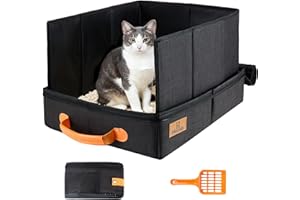 MORAIS Portable Travel Litter Box for Cats, 17.7"×13.5"×11" Collapsible Cat Litter Box with Lid, Leak-Proof Cat Litter Pan for Car Hotel Airplane, Waterproof & Easy to Carry- Black