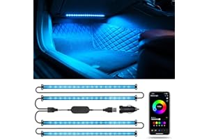 SUNLINKCO Car RGB LED Lights, Smart 48 LED Car Interior Light with APP Control, Under Dash Car Strip Lights, Music Mode, DIY Mode, 2 Lines Design Light with Charger, Ambient Lighting for Cars SUVs Trucks