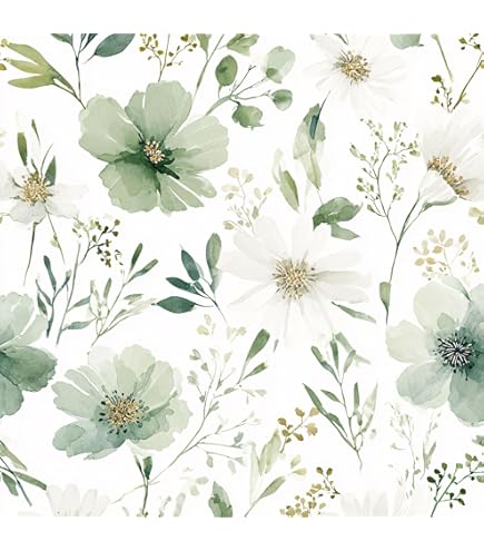 Dimoon 17.3″ X 197″ Green Floral Peel & Stick Wallpaper – Sage & White Bird Pattern, Waterproof, Removable, For Kitchen Bathroom Bedroom
