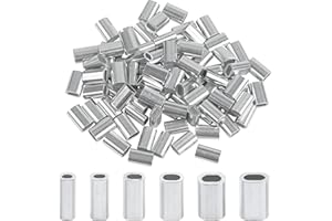 AGOOL Fishing Aluminum Crimp Sleeves - 150pcs Single Barrel Crimp Sleeves Oval Aluminum Crimping Loop Sleeve Kit for Wire Rope and Cable Fishing Line Tube Connectors Wire Leader Rigging Tackle