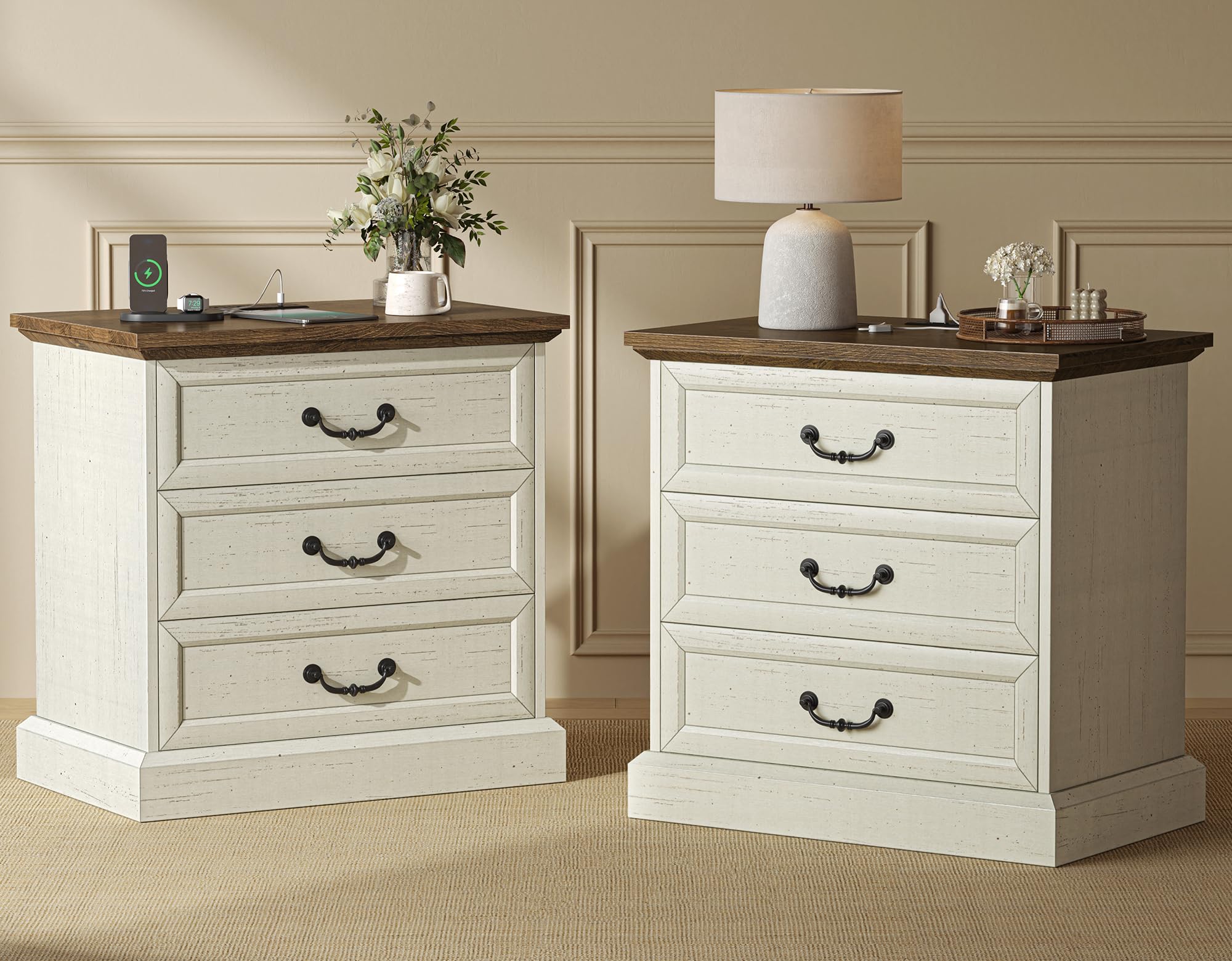Photo 1 of Huuger Nightstand with Charging Station, 3 Drawer Night Stand