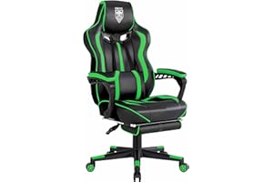 Vonesse Gaming Chair with Footrest Big and Tall Gamer Chair with Massage Reclining Computer Chair ,Ergonomic Game Chair for Adults , Heavy People (Green)