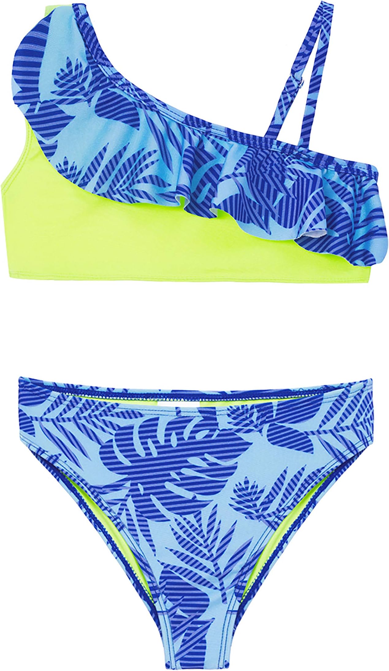 IKALI Girls Two-Piece Bikini Set, Flamingo Ruffle Bathing Suit, Toddler Summer Beach Sport Swimwear