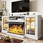 MXV 70'' Fireplace TV Stand, Farmhouse Entertainment Center with 3 Sided Glass TV Stand, Modern Media Console Table with Stor