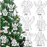 Gerrii 24 Pieces Christmas Wooden Angel Ornaments White Angel Rustic Decorations Joy Peace Hanging Ornament for Christmas Tree Decorations Xmas Ornaments Hanging Angels Home Decor