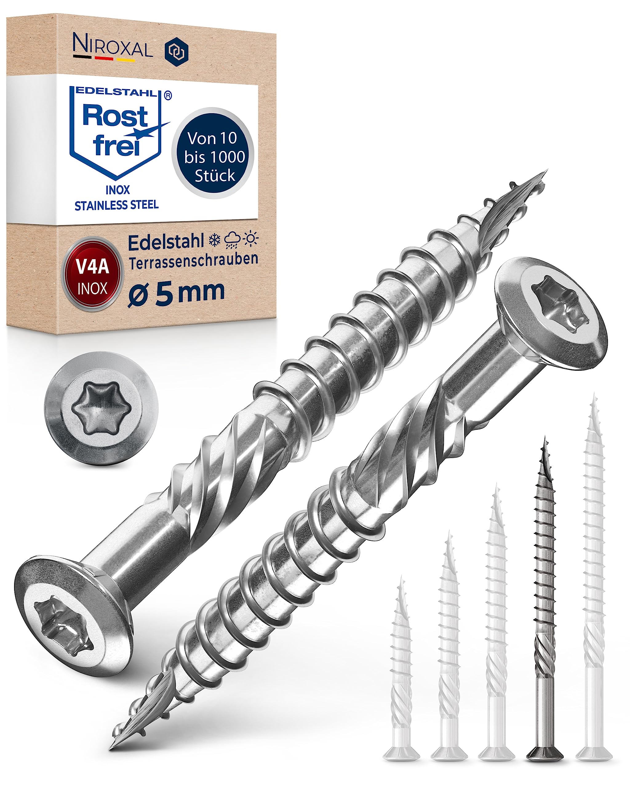 Decking Screws 5x70 mm Marine Grade 316 Stainless Steel Torx Wood Screws Partial Thread Outdoor Deck Screws Rust Resistant – NietFullThings Pack of 50