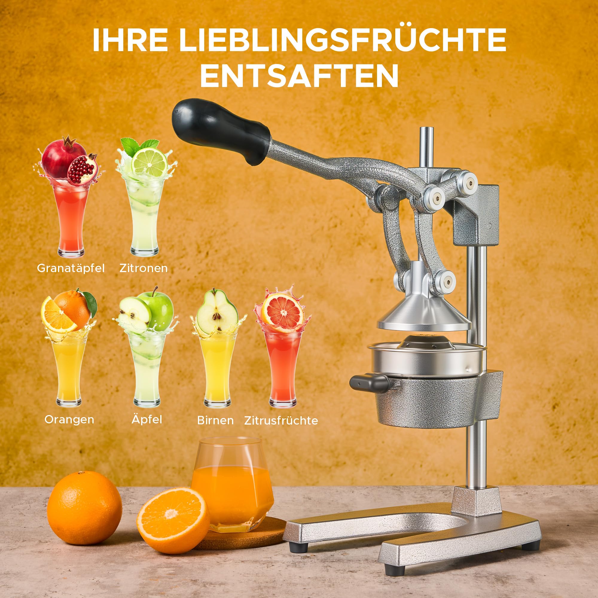 CO-Z Professionelle Zitruspresse in handelsüblicher Qualität, Handpresse, manuelle Fruchtpresse, Metallsaftpresse, robuste Saftpresse, Zitrusfrüchte, Orange, Granatapfel 7