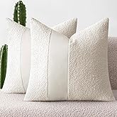 MIULEE Boucle Throw Pillow Covers 18x18 Inch Set of 2 White Faux Leather Textured Decorative Pillow Cases Boho Farmhouse Accents Cushion Covers for Couch Bed Livingroom Home Decor