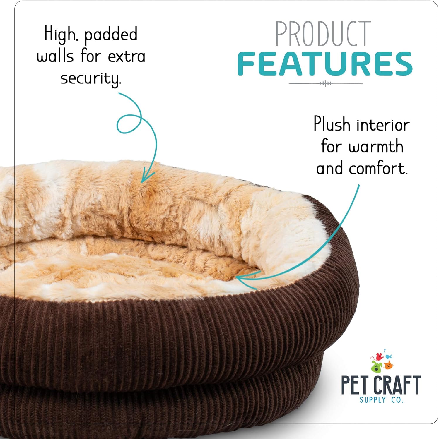 Pet Craft Supply Round Cat Bed - Cute and Comfortable Self Warming Plush Calming Cat Bed for Indoor Cats : Pet Supplies