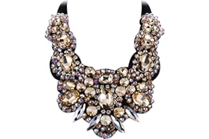 Flyonce Rhinestone Crystal Bib Chunky Collar Statement Necklace for Women Costume Jewelry