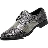 STW Men's Alligator Crocodile Print Oxfords Fashion Lace Up Dress Shoes