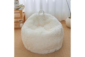 HAIHUA Beige Bean Bag Chair Covers (No Filler),Comfy Plush Fluffy Bean Bag Chair Cover for Bedroom，Stuffed Animal Storage Bean Bag Chair Covers, Kids Adults Teens Girls Bean Bag Chairs,Anti-Slip, Beige