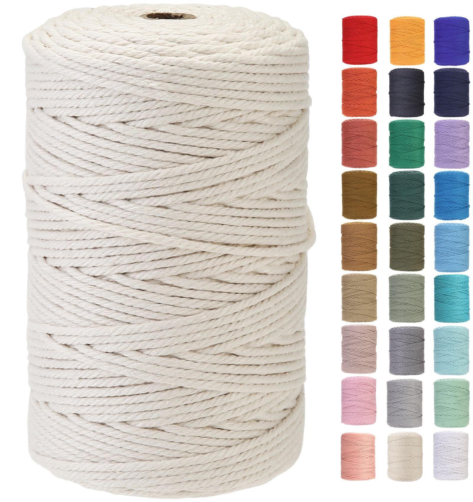 GOHOF Macrame Cord 3mm x 210m Premium Cotton Rope, 4 Strand Twisted Soft, Perfect for Macrame Art, String Without Chemicals (Beige)
