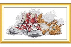 Bilrost Luxury 14ct Floral Cross Stitch Kit for Enthusiasts: Premium DIY Embroidery for Elegant Home Decor & Gifts-Kitten 15.75 x 8.27 inch