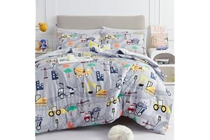 Mooreeke Kids Full Comforter Sets for Boys 8 Pieces Excavator Grey Bedding Set for Teens Soft Microfiber Kids Bed in A Bag with Comforter, Sheet Set, Shams and Decorative Toy Pillow All Season