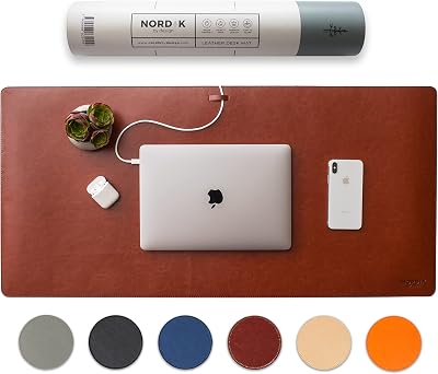 Nordik By Design Leather Desk Mat Cognac 89x43 cm Non-Slip Vegan PU Pad