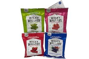 ThisNThat Soft & Chewy Flavored Licorice Candy Bundle: (1) Wiley Wallaby 4 oz Green Apple, (1) 4 oz Watermelon, (1) 4 oz Classic Red, (1) 4 oz Blueberry Pomegranate & Trademarked Recipe Card