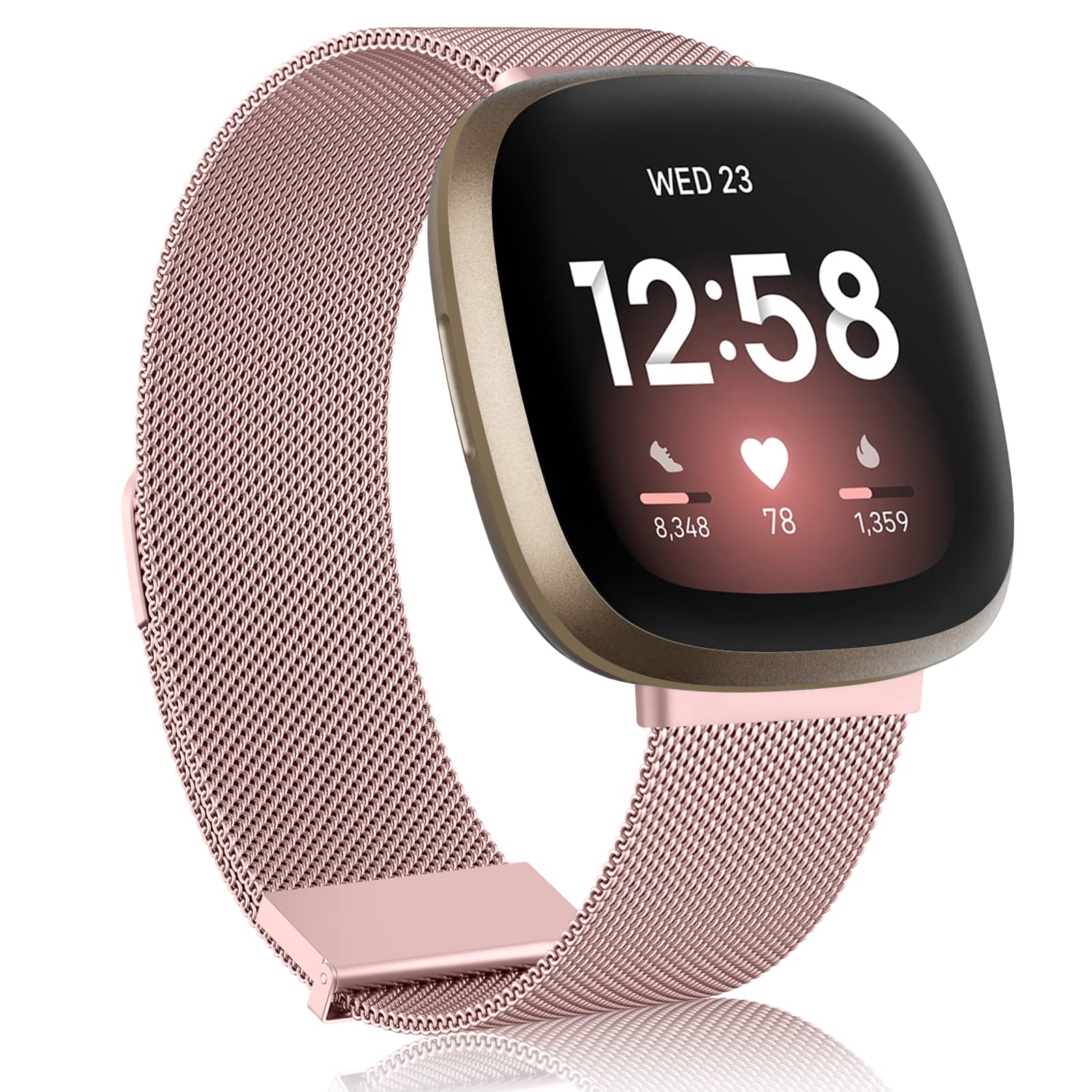 Meliya Metal Strap for Fitbit Versa 3 / Versa 4 / Sense 2 / Sense For Women Men, Magnetic Replacement Band For Fitbit Versa 3/Versa 4/Fitbit Sense 2,Rose