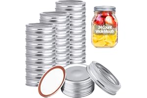 48 PCS Wide Mouth Canning Lids and Rings Mason jar lids Reusable Leak Proof Split-Type Silver Lids with Silicone Seals Rings 