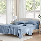 Comfort Spaces 100% Cotton Sheet Set Breathable, Lightweight, Soft with 12" Elastic Pocket Fits up to 14" Mattress, All Season Cozy Bedding, Matching Pillow Case, Twin Blue 3 Piece