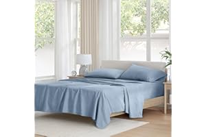 Comfort Spaces 100% Cotton Sheet Set Breathable, Lightweight, Soft with 12" Elastic Pocket Fits up to 14" Mattress, All Season Cozy Bedding, Matching Pillow Case, Twin Blue 3 Piece