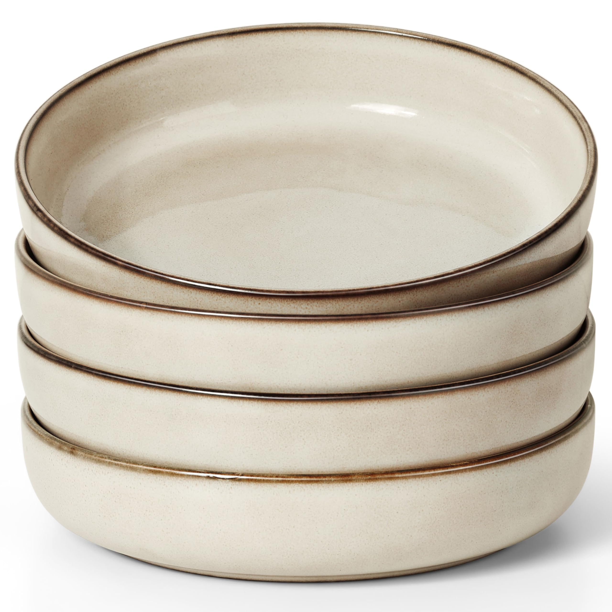 Photo 1 of Herogo Pasta Plates and Bowls Sets of 4, Stoneware Large Wide Shallow 37oz Salad Soup Cereal Serving Bowls for Kitchen Dinner, Microwave & Dishwasher Safe, Cream Khaki