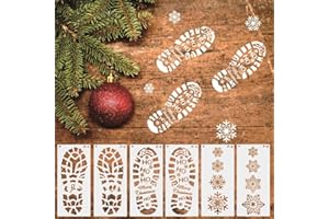 mdgfge Christmas Large Floor Santa Footprint Snowflake Stencils Xmas Hollow-Out Reusable Drawing Template for Painting on Floor Wood Window Wall Home Party Holiday Decoration Supplies (6 Pcs)