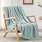 Love's cabin 6 Layer 100% Cotton Muslin Blanket, 50"x60" Throw Muslin Blanket for Couch Bed, Cyan Muslin Throw Blanket, Lightweight and Breathable Cotton Gauze for Adult