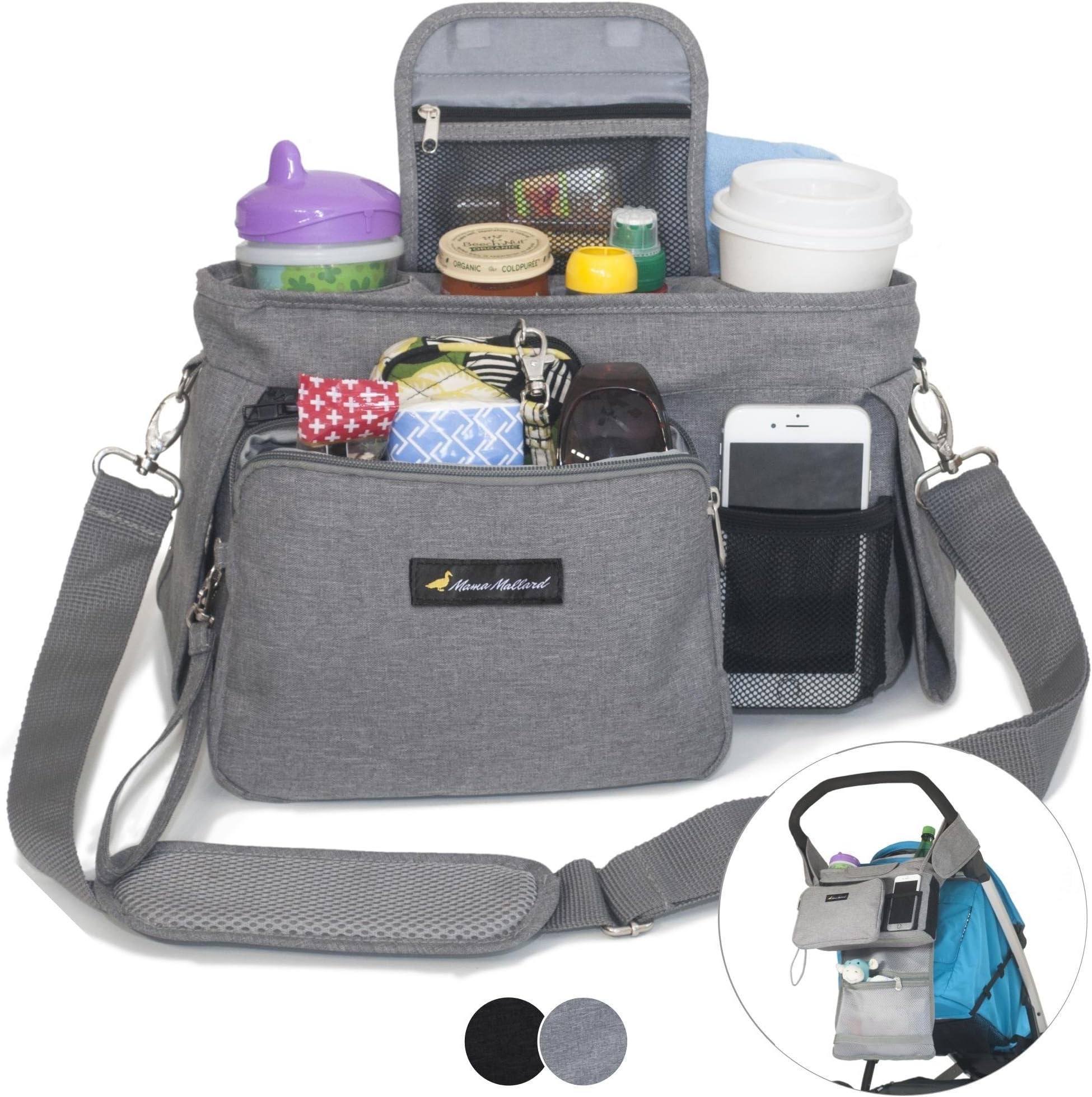 Best Stroller Organizer with Cup Holders - Universal Fit - Premium Storage Bag for Moms Phone, Wallet, Keys, Snacks, Baby Items - Zip Off Wristlet - Baby Travel Accessories - Perfect Baby Shower Item