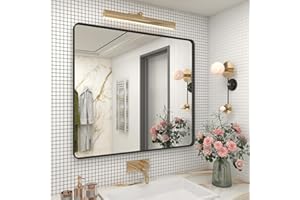 VANLIO 40x36 Matte Black Bathroom Mirror, Black Metal Framed Vanity Mirror, Rectangular Modern Farmhouse Wall Mirror, Anti-Rust, Shatterproof, Round Corners(Horizontally/Vertically)