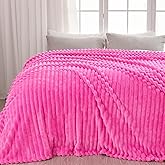 NEWCOSPLAY Super Soft King Blanket Hot Pink Premium Silky Flannel Fleece 3D Ribbed Jacquard Lightweight Bed Blanket All Season Use (Hot Pink Ribbed, King(90"x110"))