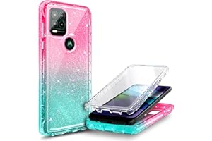 NZND for Motorola Moto G Stylus 5G Case with [Built-in Screen Protector], [16FT Military Grade Drop Tested] Full-Body Protective Shockproof Rugged Bumper Case for Stylus 5G 2021 (Glitter Pink/Aqua)