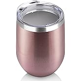 DOMICARE Stainless Steel Wine Tumbler Bulk with Lid, Personalized Rose Gold Insulated Tumblers Set, 12oz Travel Coffee Cups Pack of 1