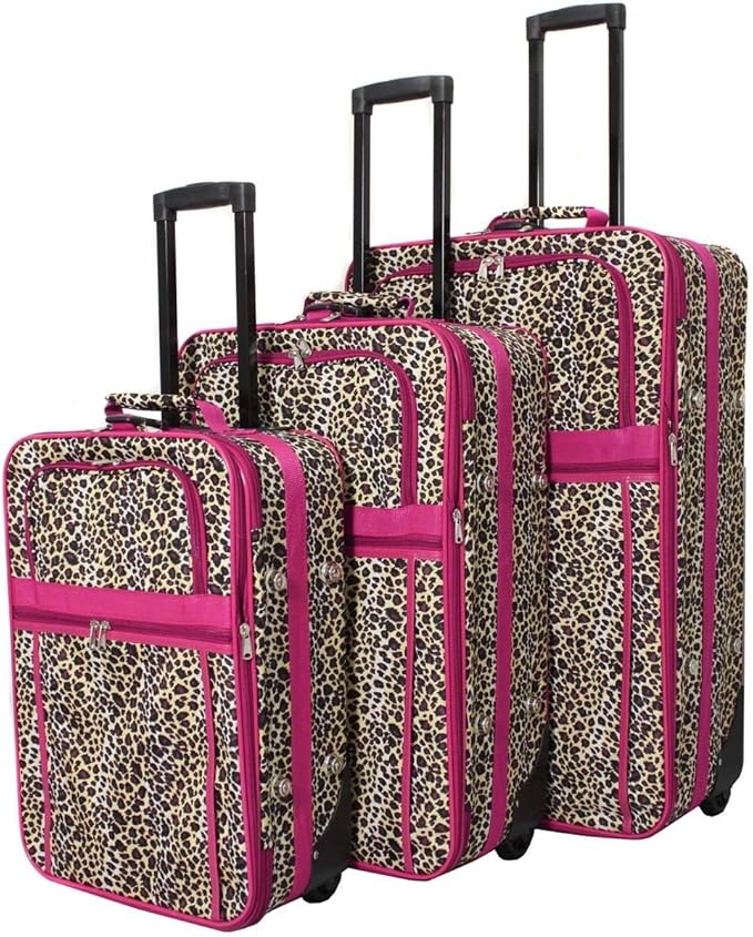 Leopard 3 Piece Luggage Set Color Pink Luggage Sets