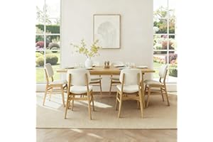 KISLOT Wooden Dining Chairs Set of 6, Upholstered Modern Dining Room Chairs, Mid Century Solid Oak Wood Kitchen Chairs for Living Room, Restaurant, Farmhouse (Cream Fabric & Original Color)
