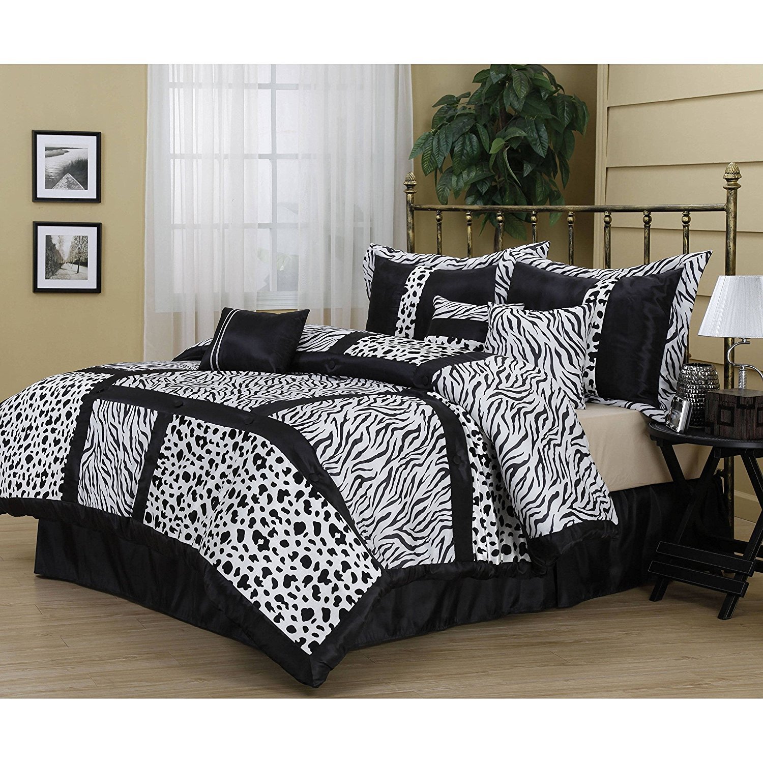 Dp 7pc Girls Black White Zebra Stripes Comforter Cal King